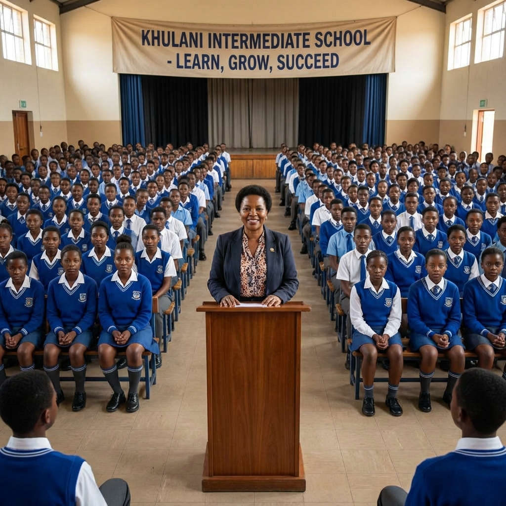 School principal and students